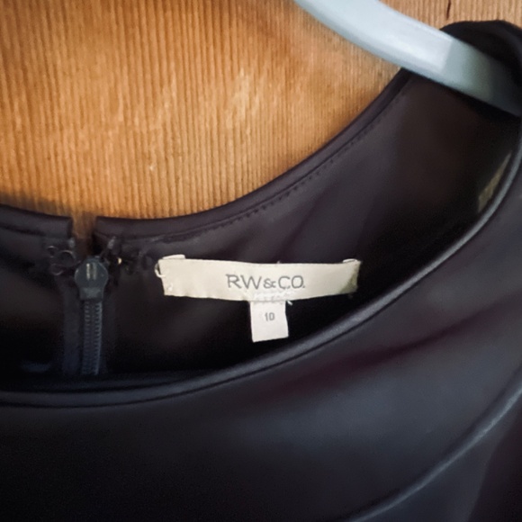 RW&CO Black Satin Knee Length Lined Cocktail Evening Fitted Sheath Dress 10 - Picture 3 of 10